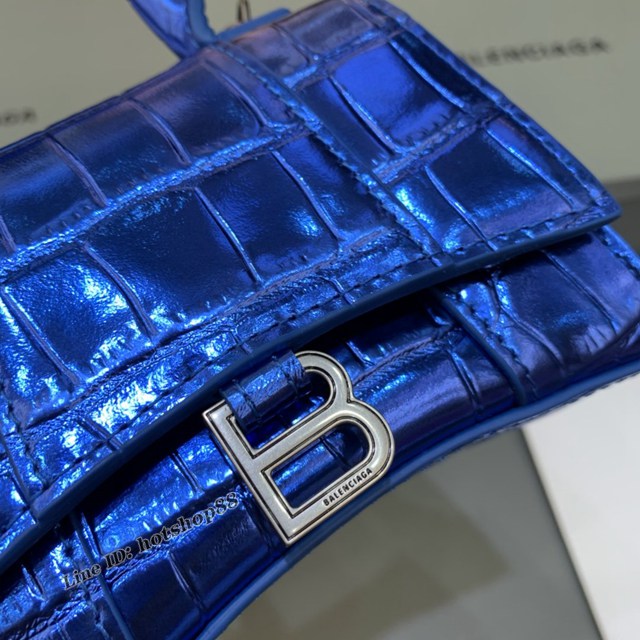 Balenciaga專櫃爆款手提女包 巴黎世家鱷魚紋星空藍mini Hourglass沙漏包 fyj1001